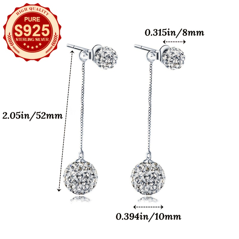 Women's S925 Silver Double Flashing Ball Long Line Pendant Earrings